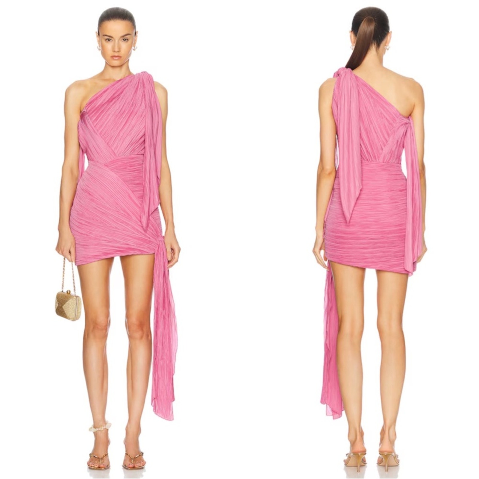Cult Gaia Wonder Pleated Off The Shoulder Ruched Draped Pink Mini Dress Sz 2 — image 2 of 8